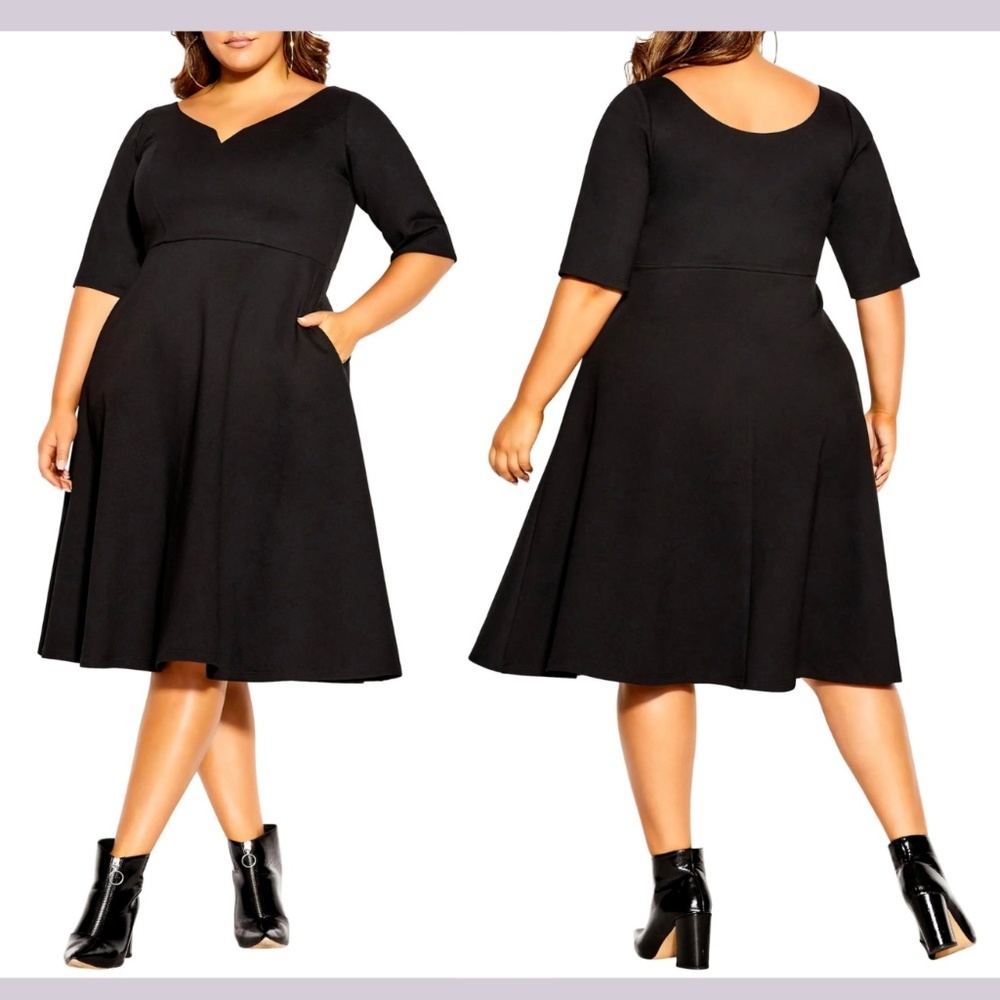 NWT $89 City Chic [ XXL / 24W‎ ] Cute Girl Fit & Flare Dress in Black